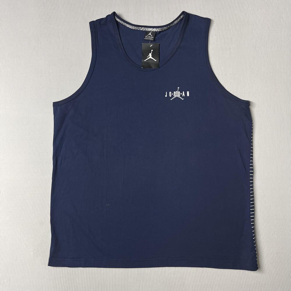 Jordan Shirt Mens 2XL Blue Tank Top Striped Back Jumpman Logo Basketball Jersey